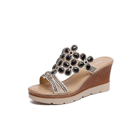 Rhinestone Platform Sandals and Slippers with Heels