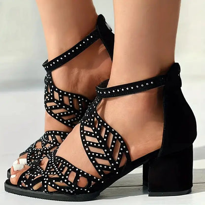 Breathable Women's Fish Mouth Sandals with Thick Heels