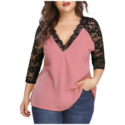 Plus Size Lace Blouse for Women - Casual Long Sleeve Top