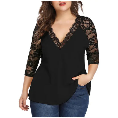 Plus Size Lace Blouse for Women - Casual Long Sleeve Top
